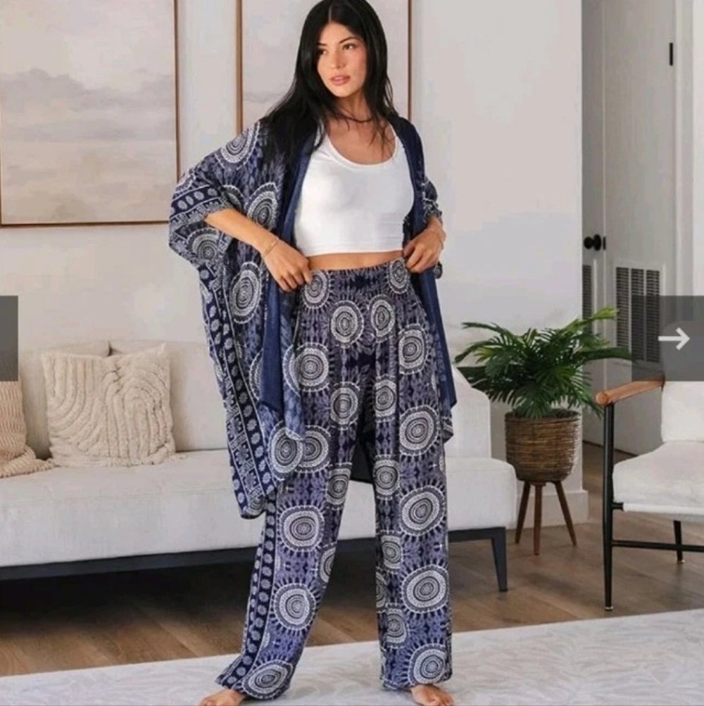 Lotus Luna Como Harem Jogger Pants Sz L/XL Baggy Smocked Waist Drop Crotch Yoga